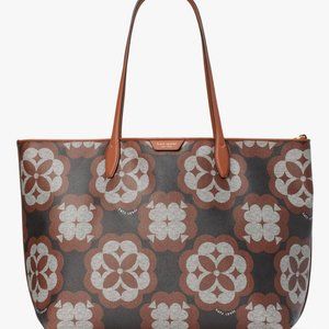 Kate Spade Oversized Spade Flower Monogram Coated Canvas Sutton Large Tote Black